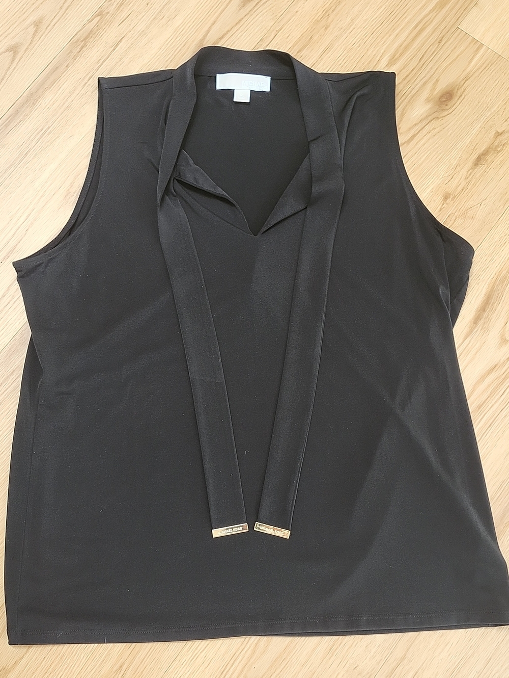 Michael Kors Black Sleeveless V-Neck Tank with Tie Detail